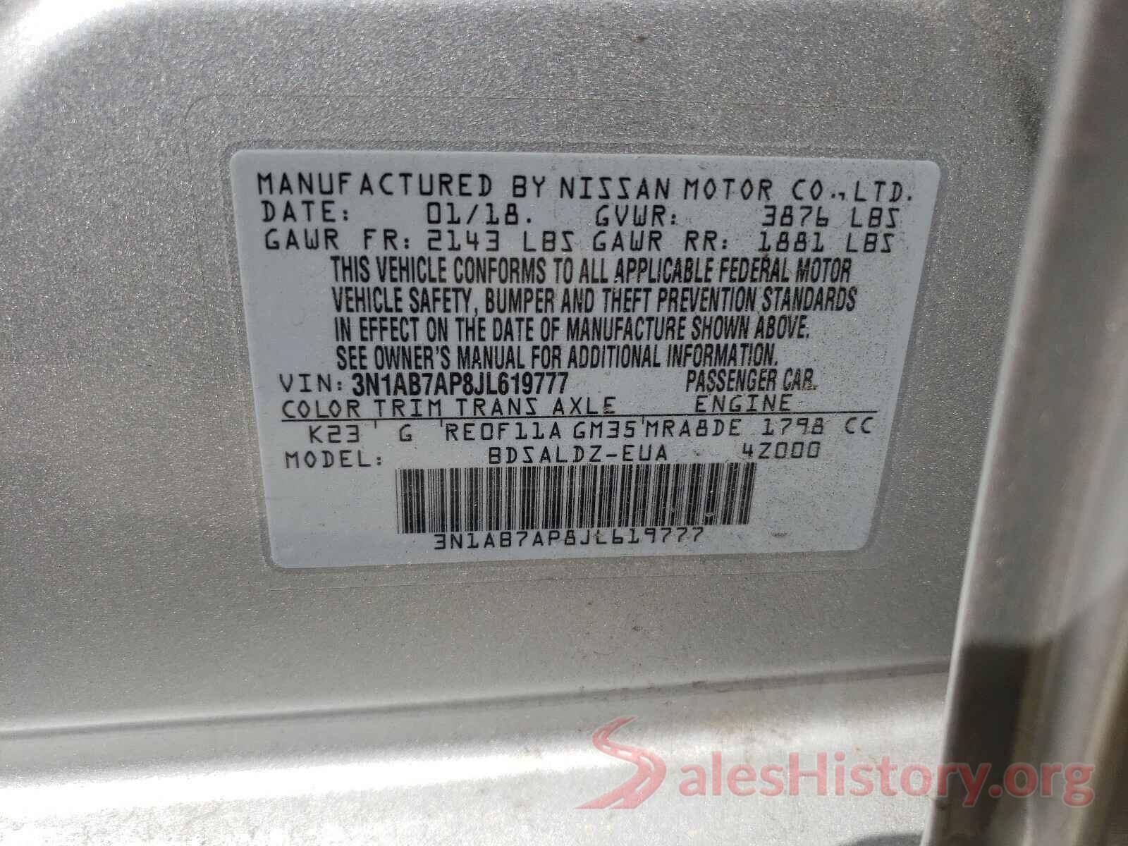 3N1AB7AP8JL619777 2018 NISSAN SENTRA