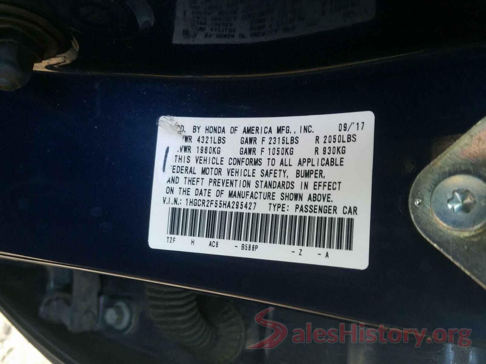 1HGCR2F55HA295427 2017 HONDA ACCORD