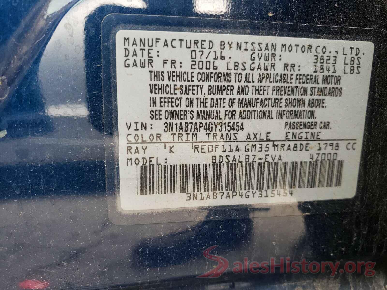 3N1AB7AP4GY315454 2016 NISSAN SENTRA