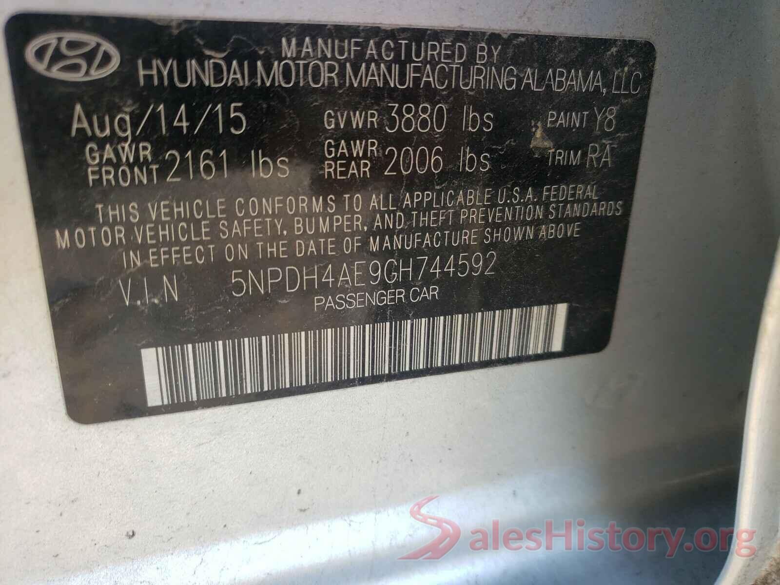 5NPDH4AE9GH744592 2016 HYUNDAI ELANTRA