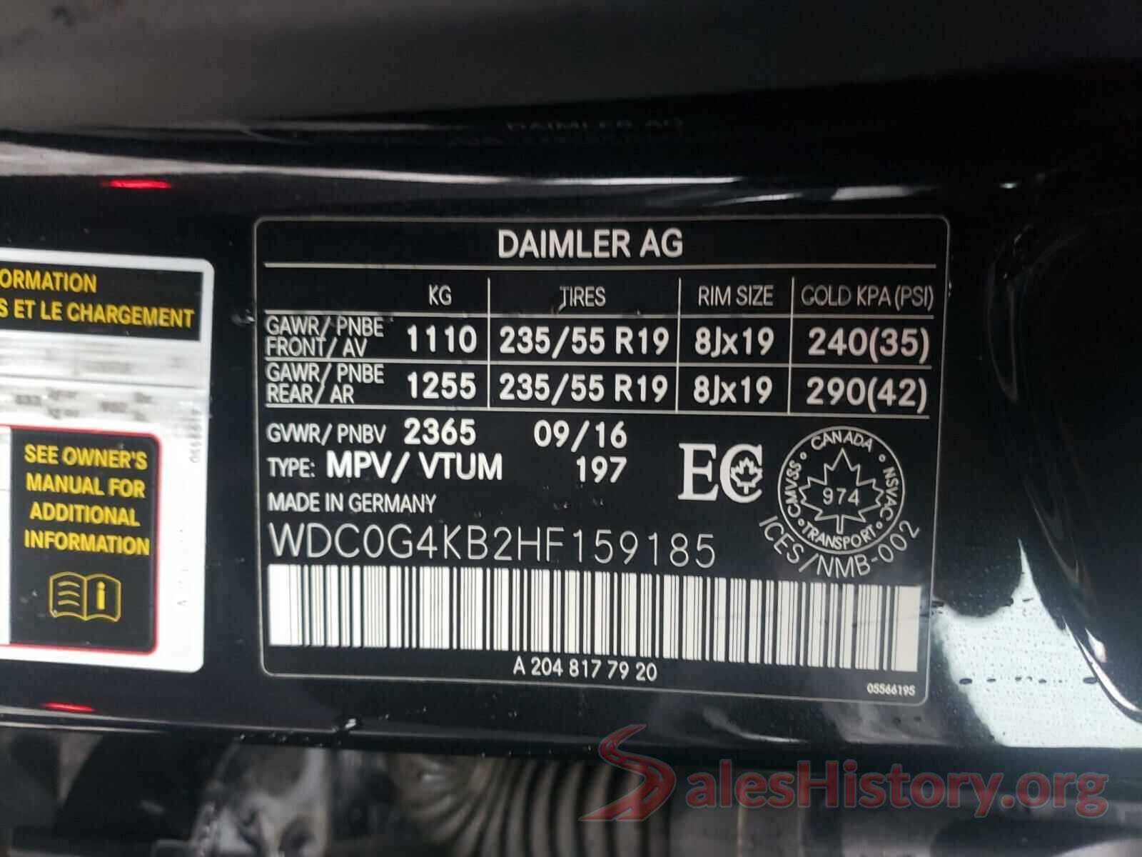 WDC0G4KB2HF159185 2017 MERCEDES-BENZ G CLASS