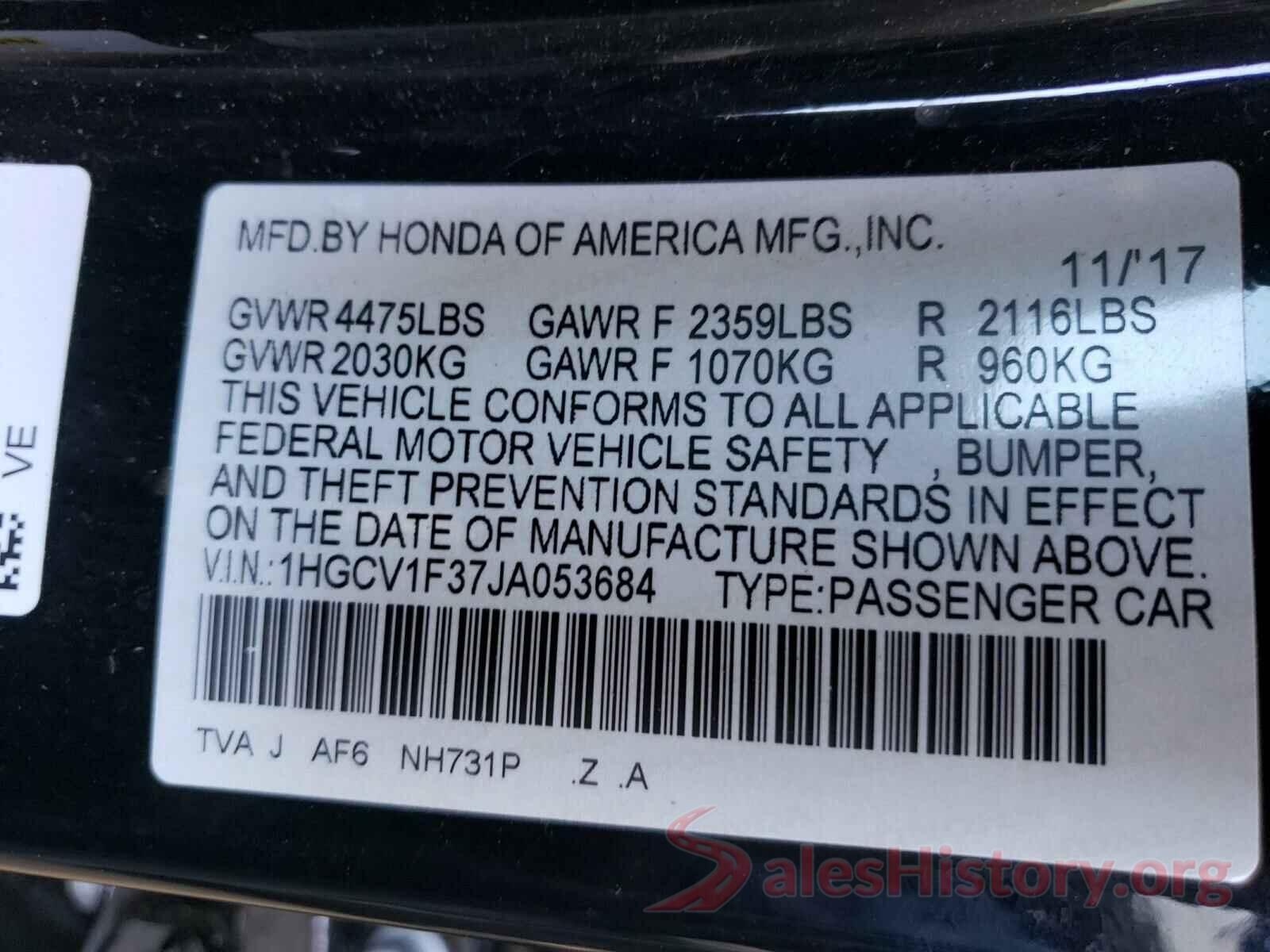 1HGCV1F37JA053684 2018 HONDA ACCORD