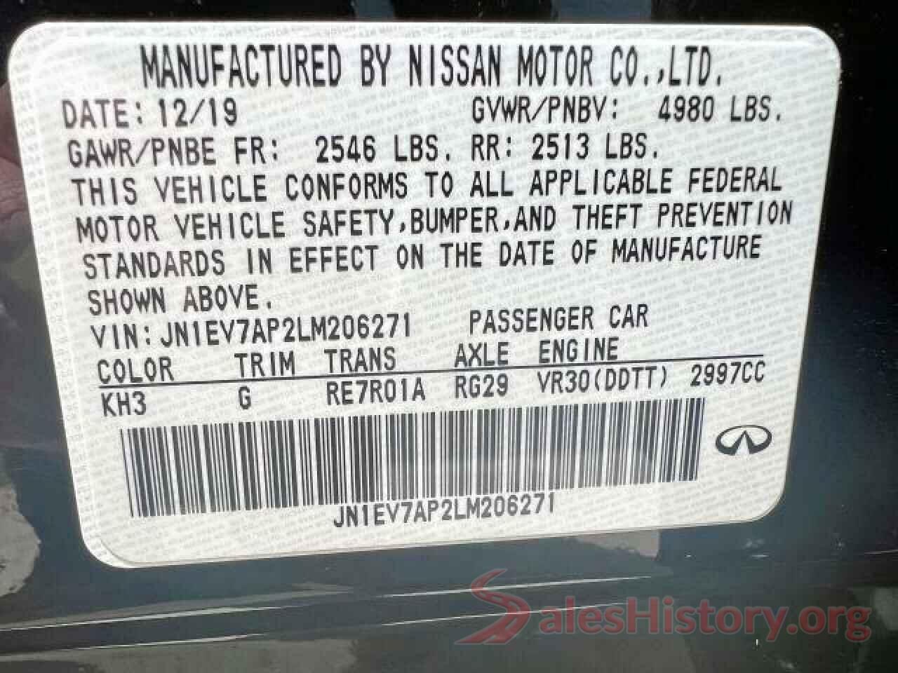 JN1EV7AP2LM206271 2020 INFINITI Q50