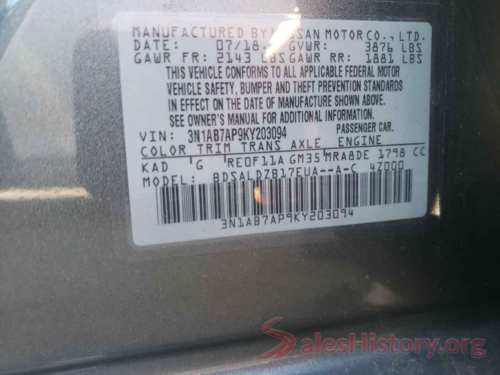 3N1AB7AP9KY203094 2019 NISSAN SENTRA