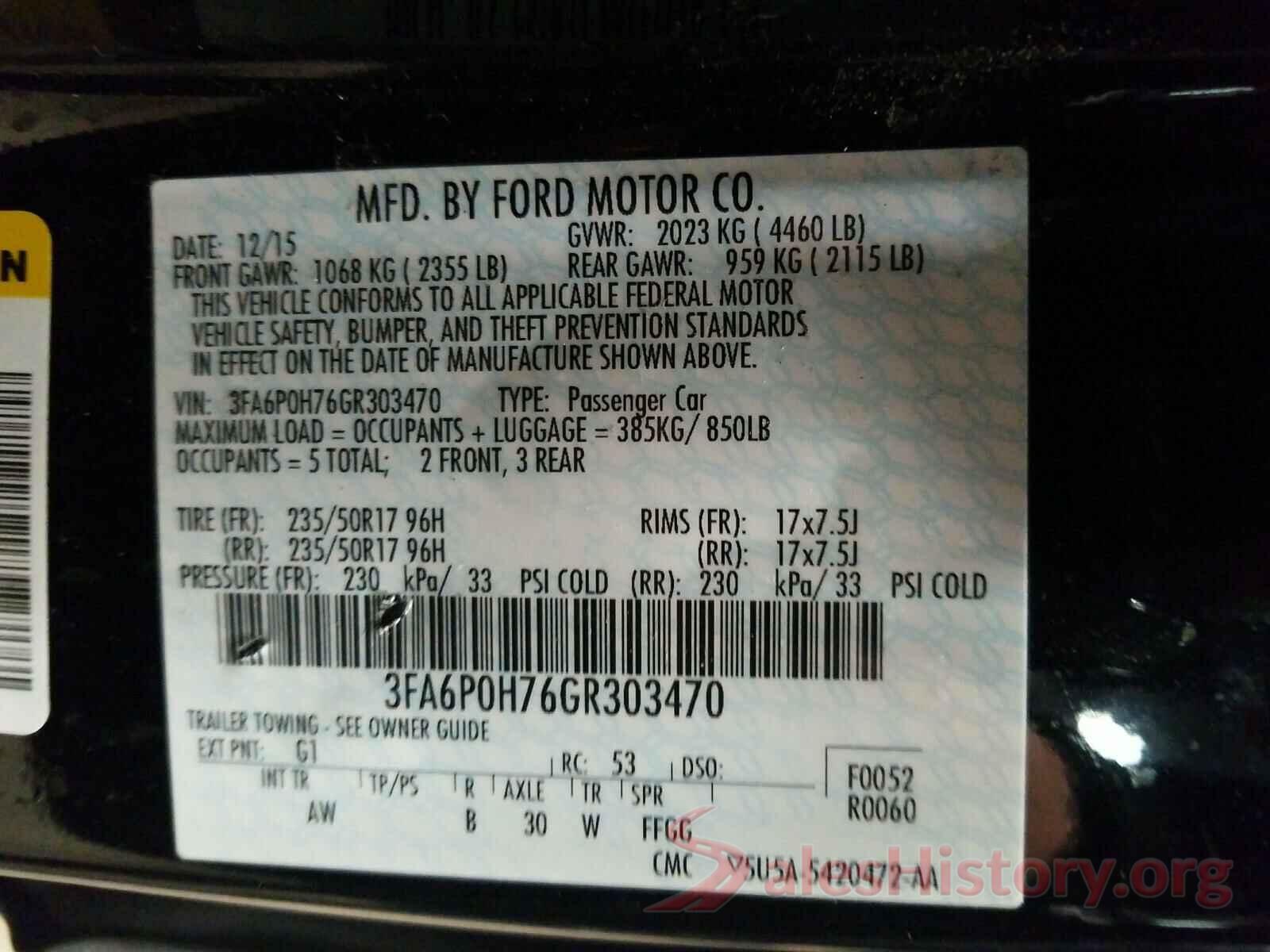 3FA6P0H76GR303470 2016 FORD FUSION