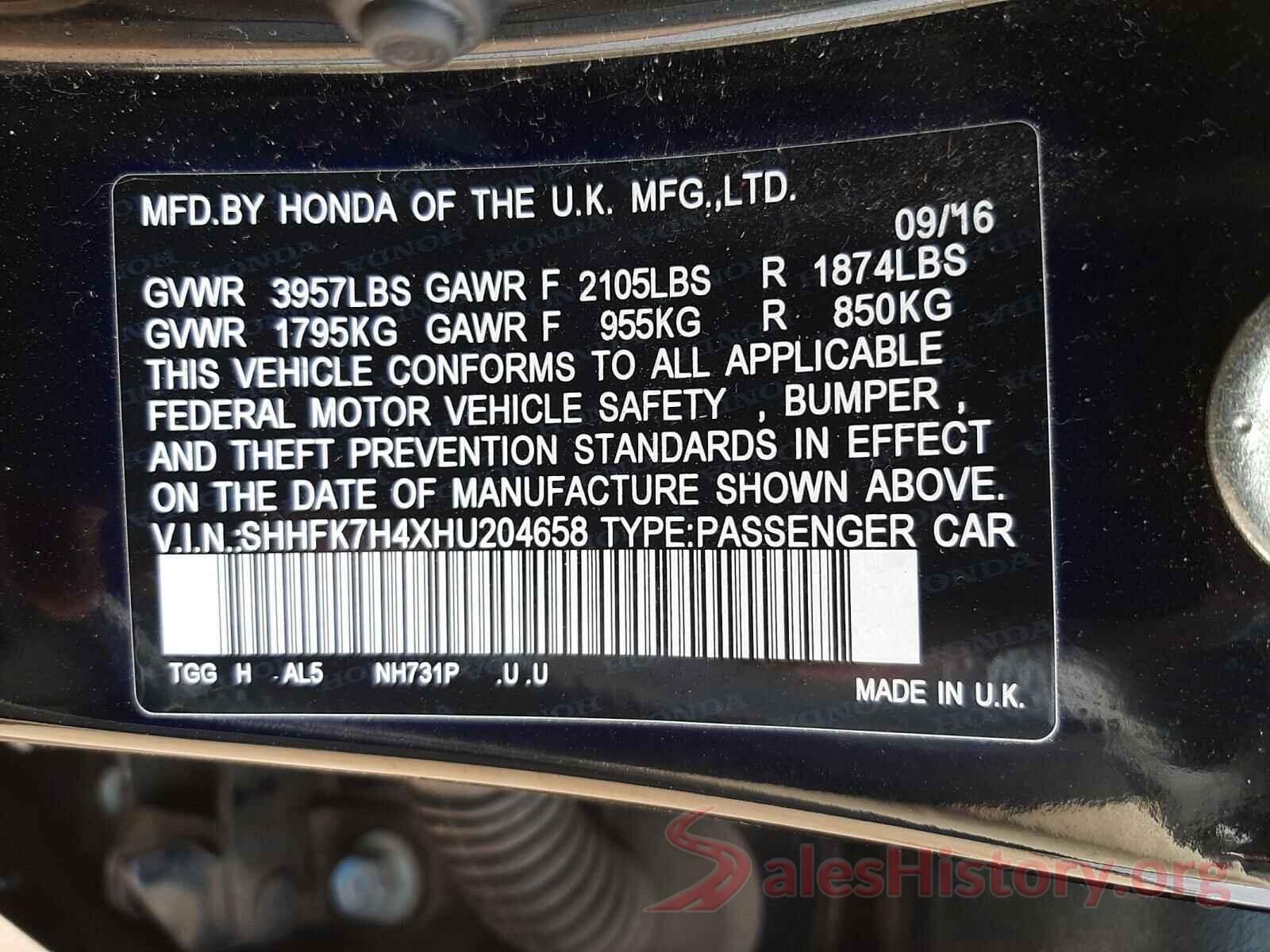 SHHFK7H4XHU204658 2017 HONDA CIVIC