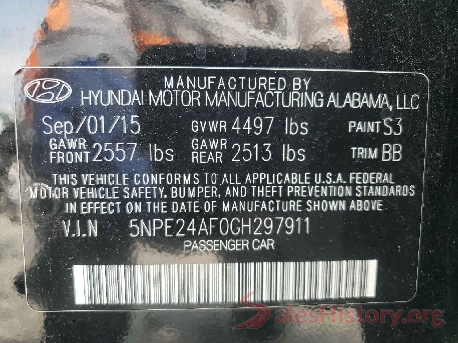 5NPE24AF0GH297911 2016 HYUNDAI SONATA