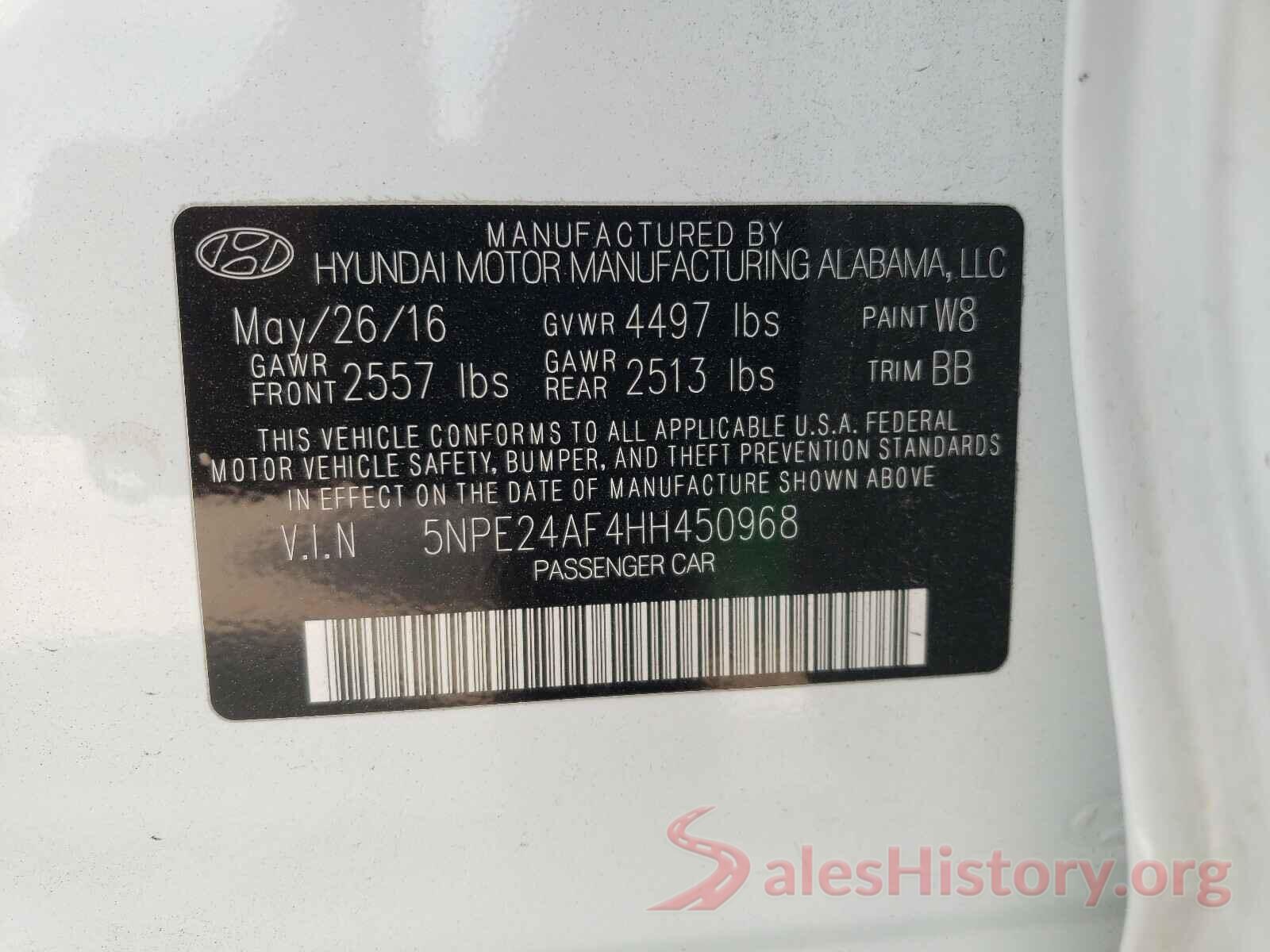 5NPE24AF4HH450968 2017 HYUNDAI SONATA