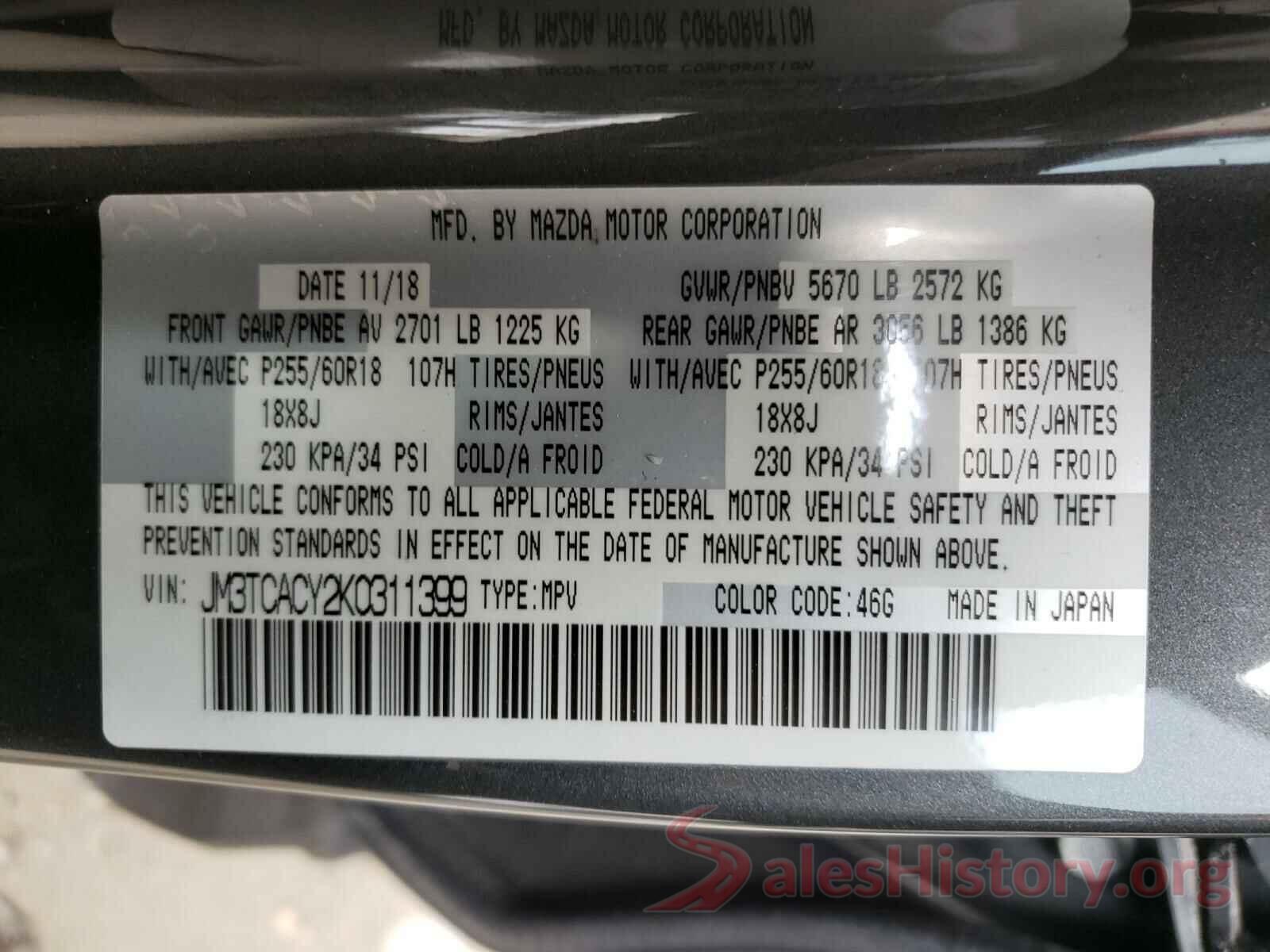 JM3TCACY2K0311399 2019 MAZDA CX-9