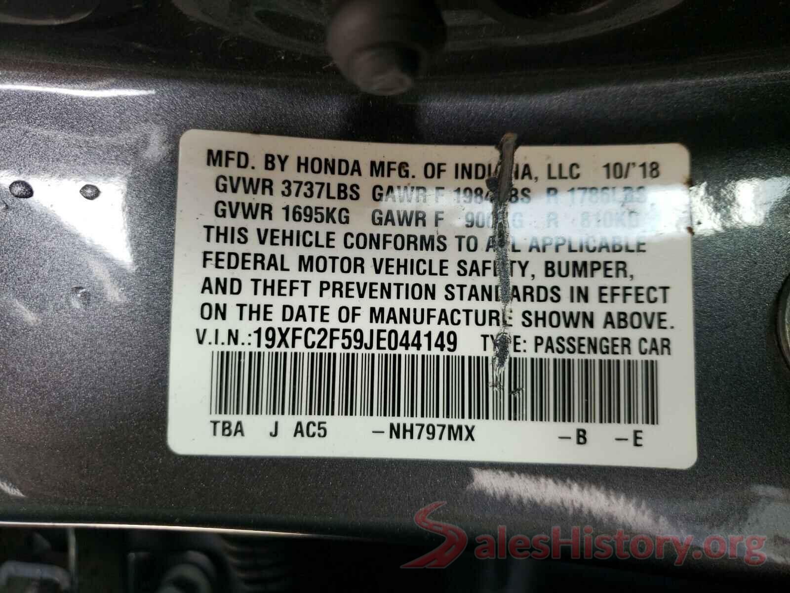 19XFC2F59JE044149 2018 HONDA CIVIC