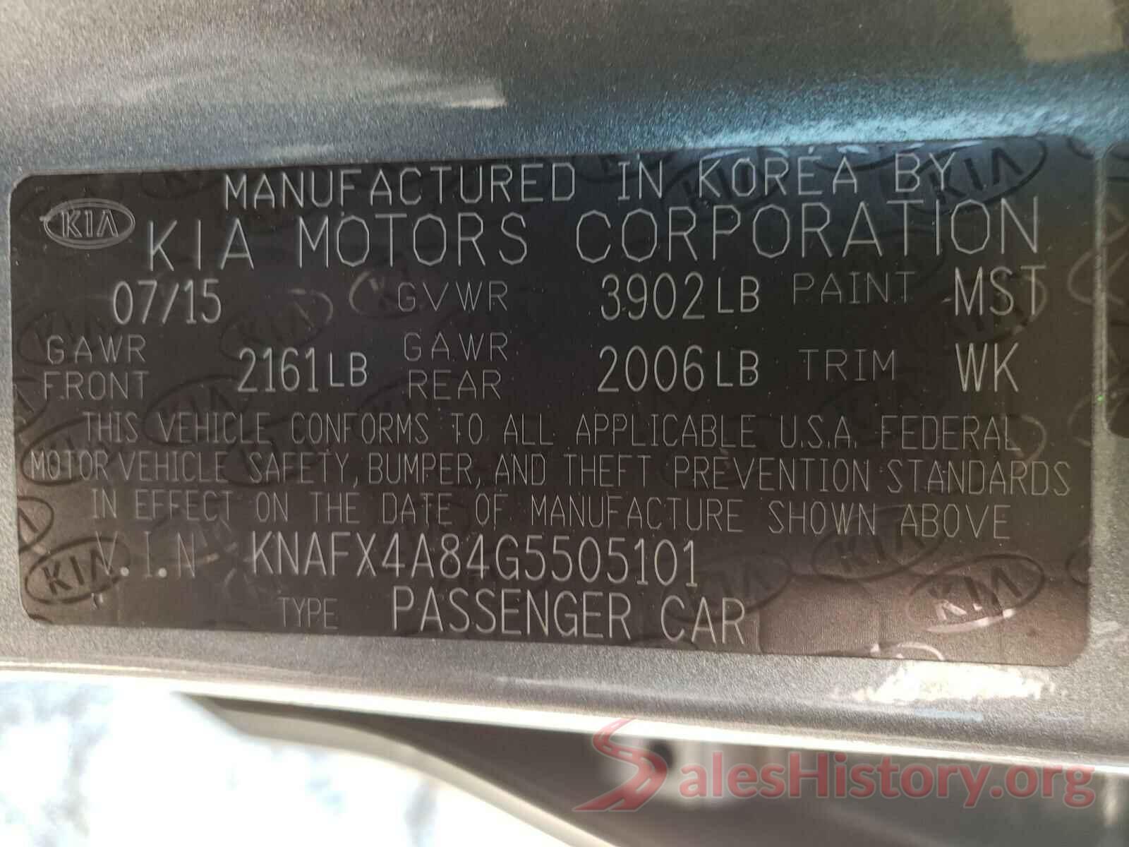 KNAFX4A84G5505101 2016 KIA FORTE