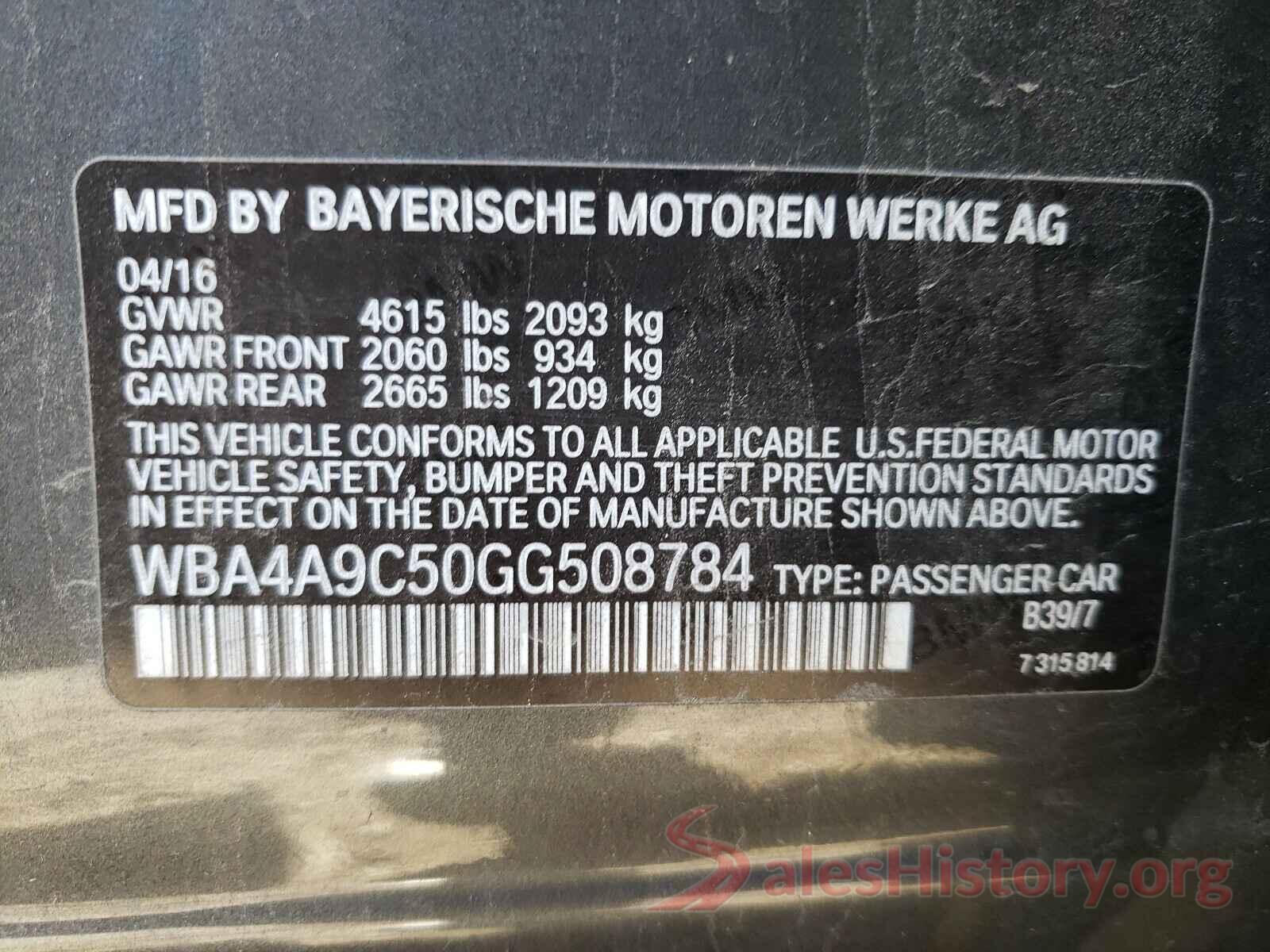 WBA4A9C50GG508784 2016 BMW 4 SERIES