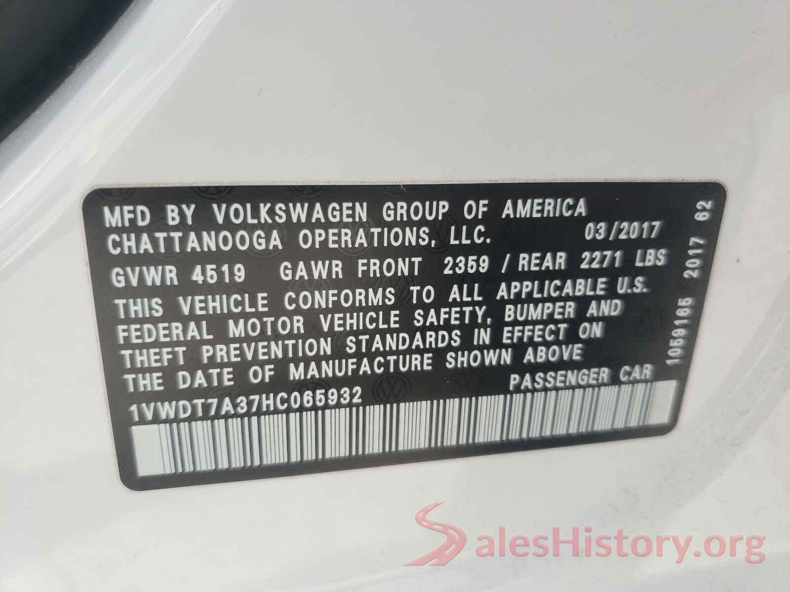 1VWDT7A37HC065932 2017 VOLKSWAGEN PASSAT