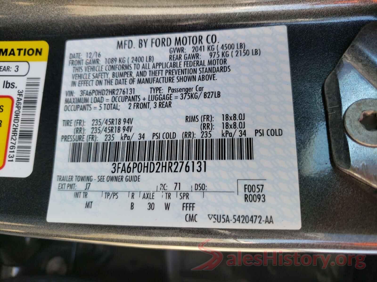 3FA6P0HD2HR276131 2017 FORD FUSION