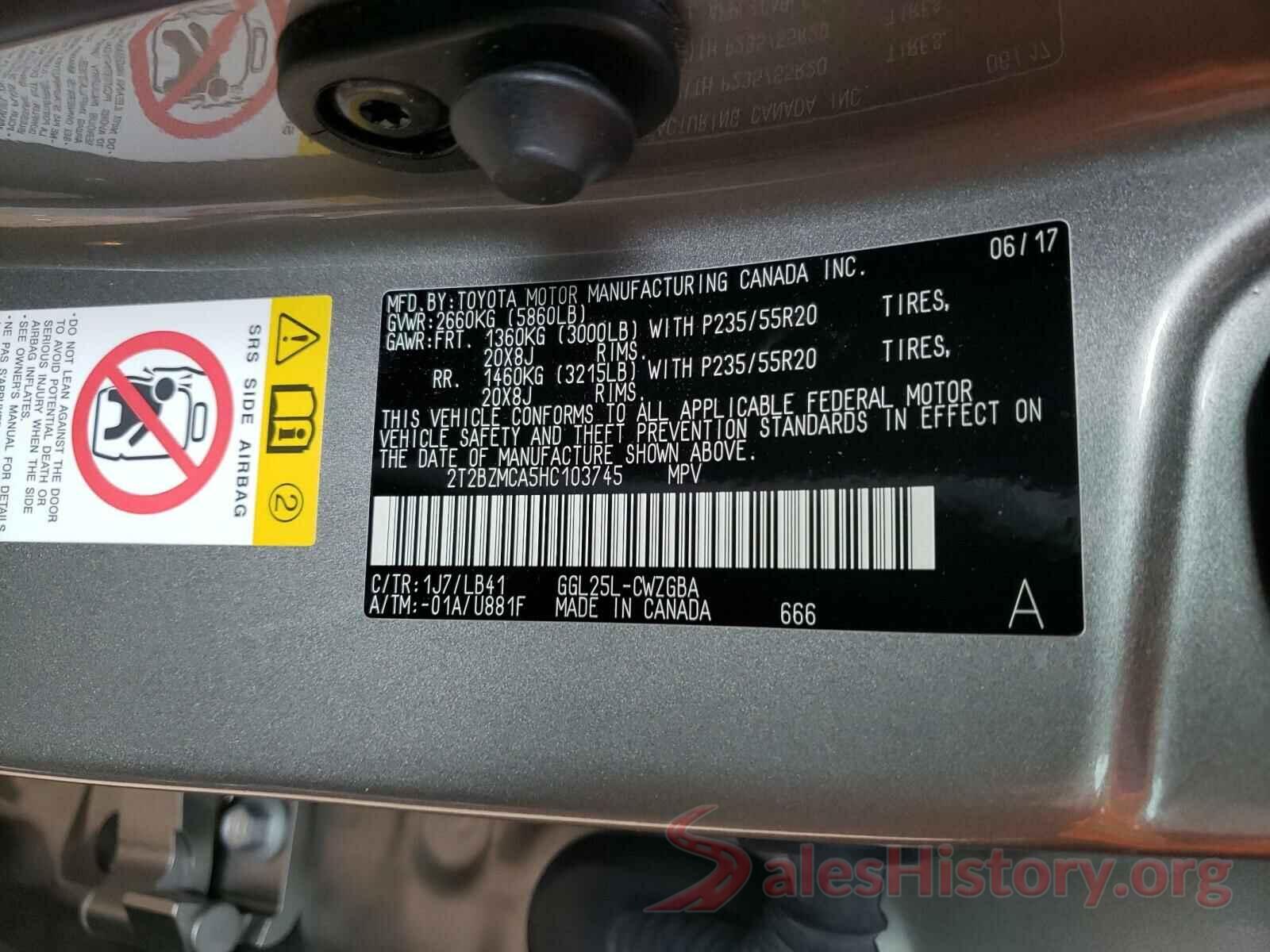 2T2BZMCA5HC103745 2017 LEXUS RX350