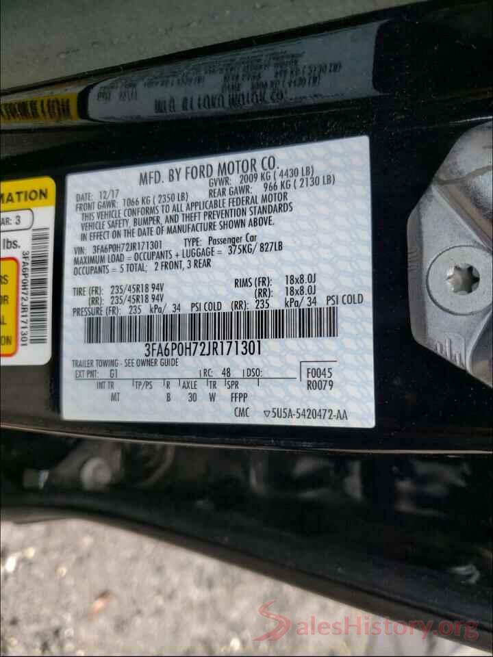 3FA6P0H72JR171301 2018 FORD FUSION