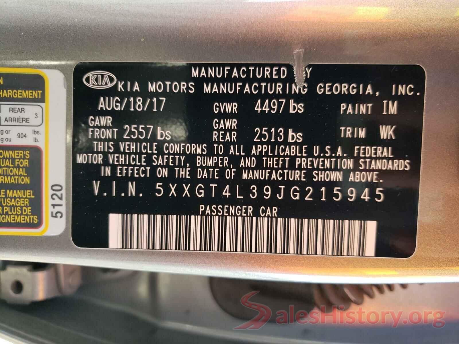 5XXGT4L39JG215945 2018 KIA OPTIMA