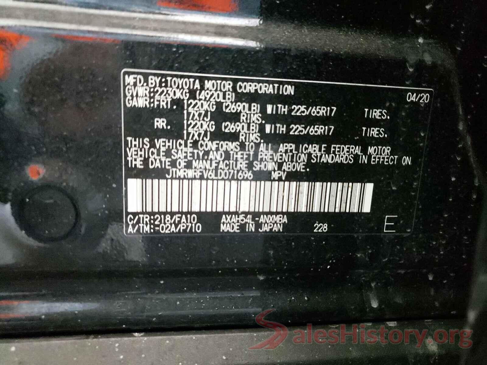 JTMRWRFV6LD071696 2020 TOYOTA RAV4