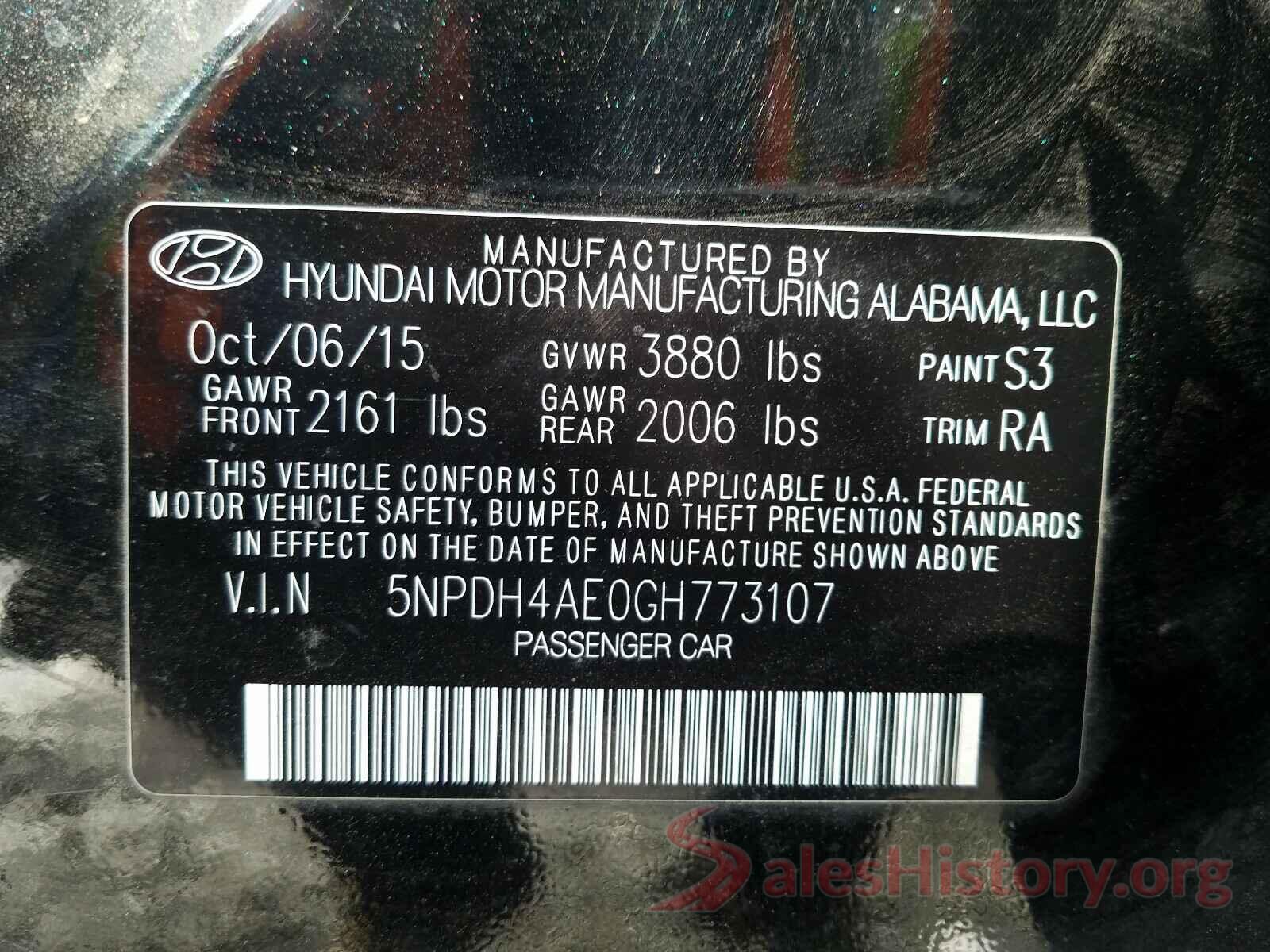 5NPDH4AE0GH773107 2016 HYUNDAI ELANTRA