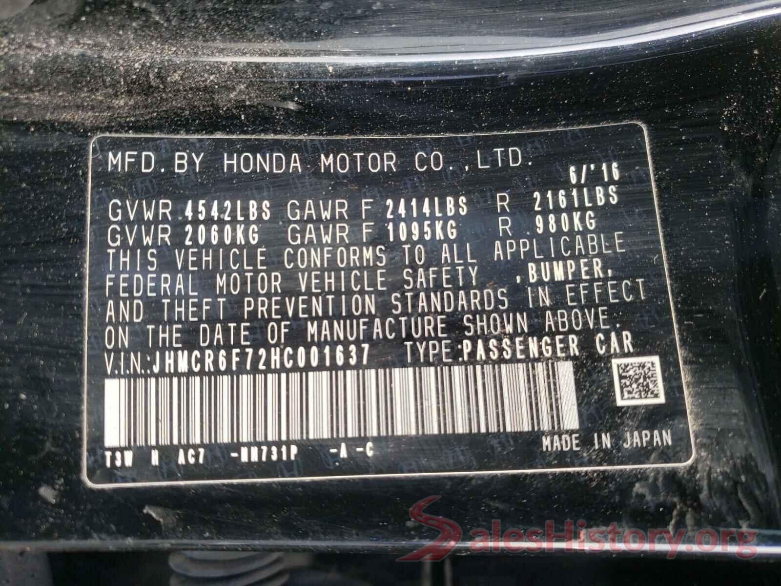 JHMCR6F72HC001637 2017 HONDA ACCORD