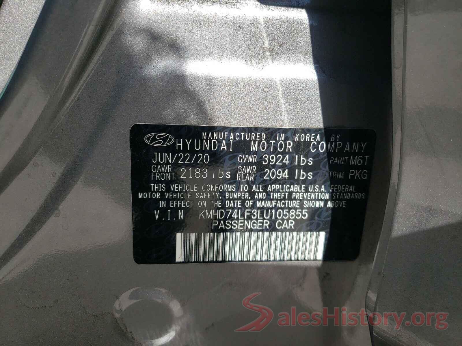 KMHD74LF3LU105855 2020 HYUNDAI ELANTRA