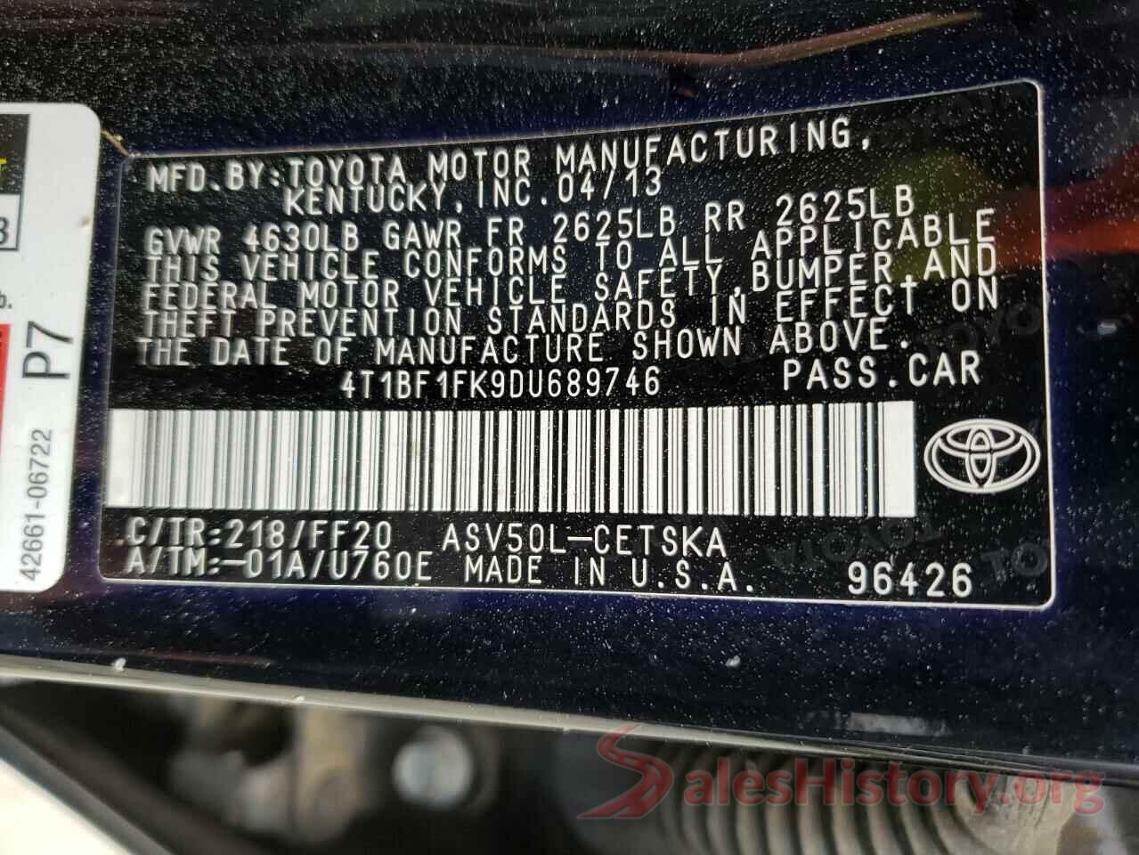 4T1BF1FK9DU689746 2013 TOYOTA CAMRY