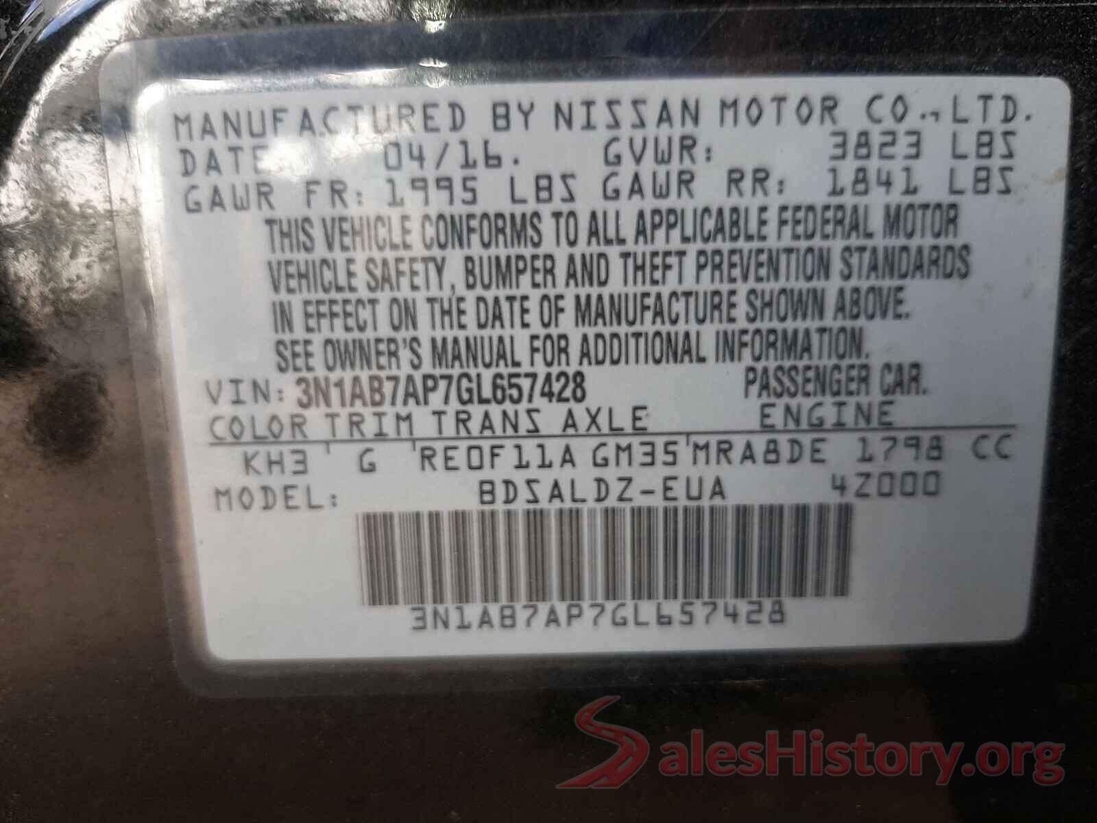 3N1AB7AP7GL657428 2016 NISSAN SENTRA