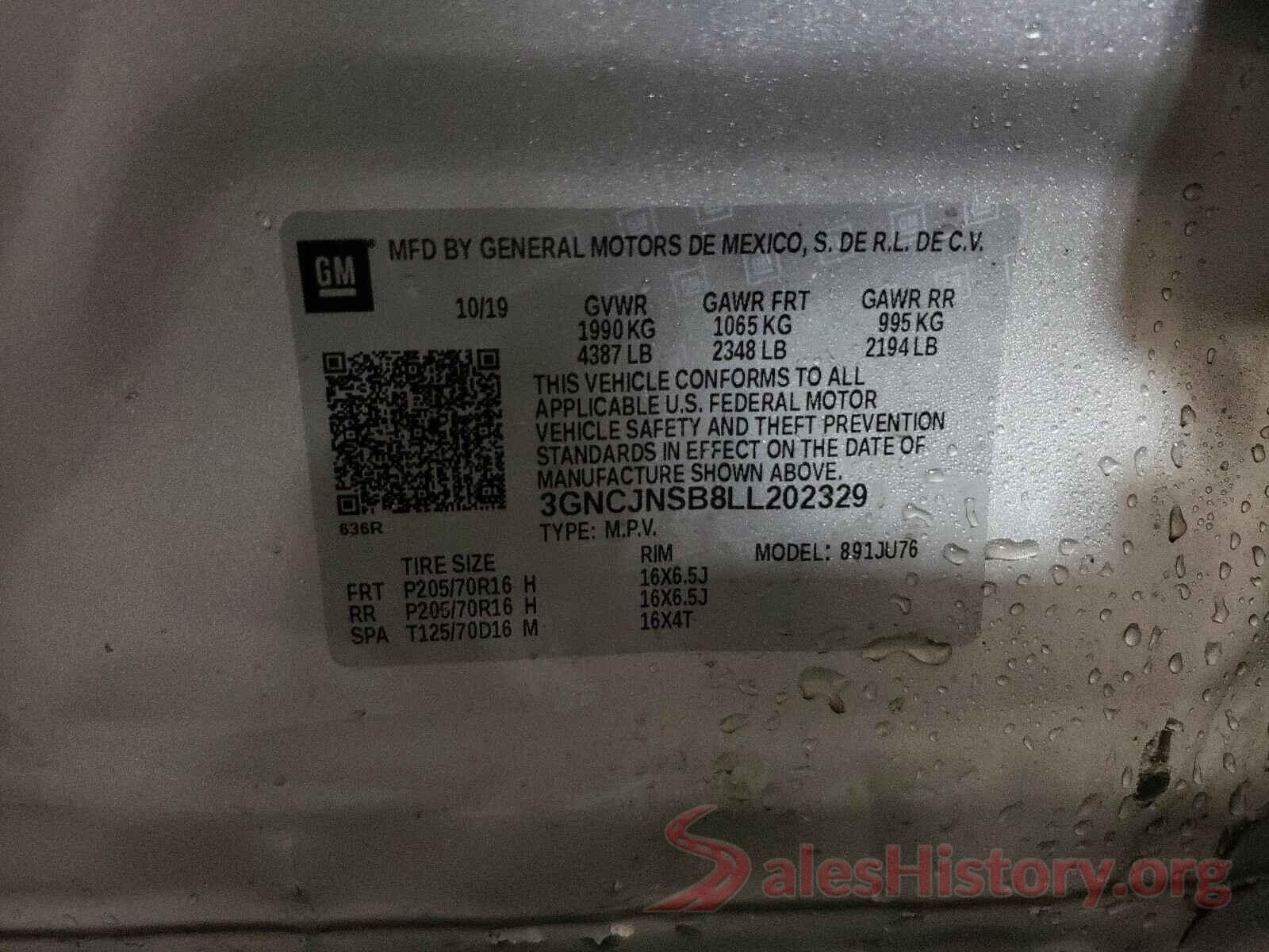 3GNCJNSB8LL202329 2020 CHEVROLET TRAX