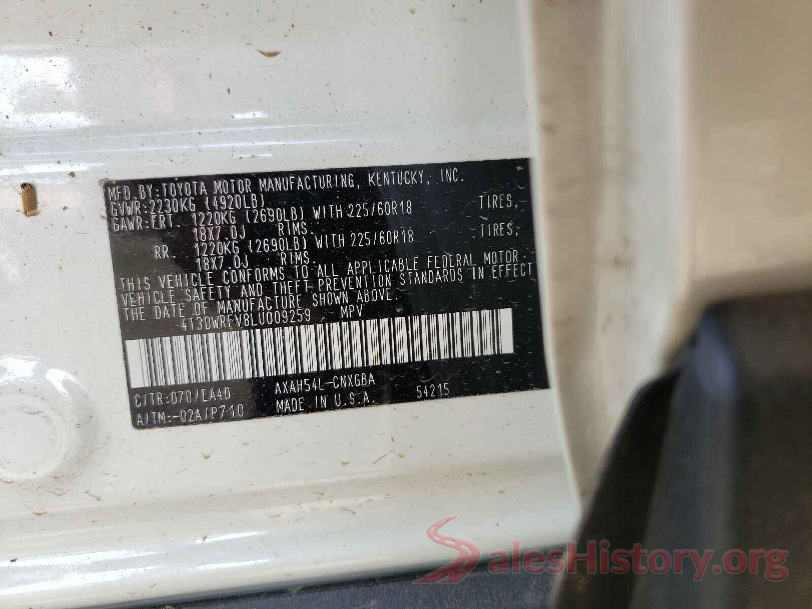 4T3DWRFV8LU009259 2020 TOYOTA RAV4