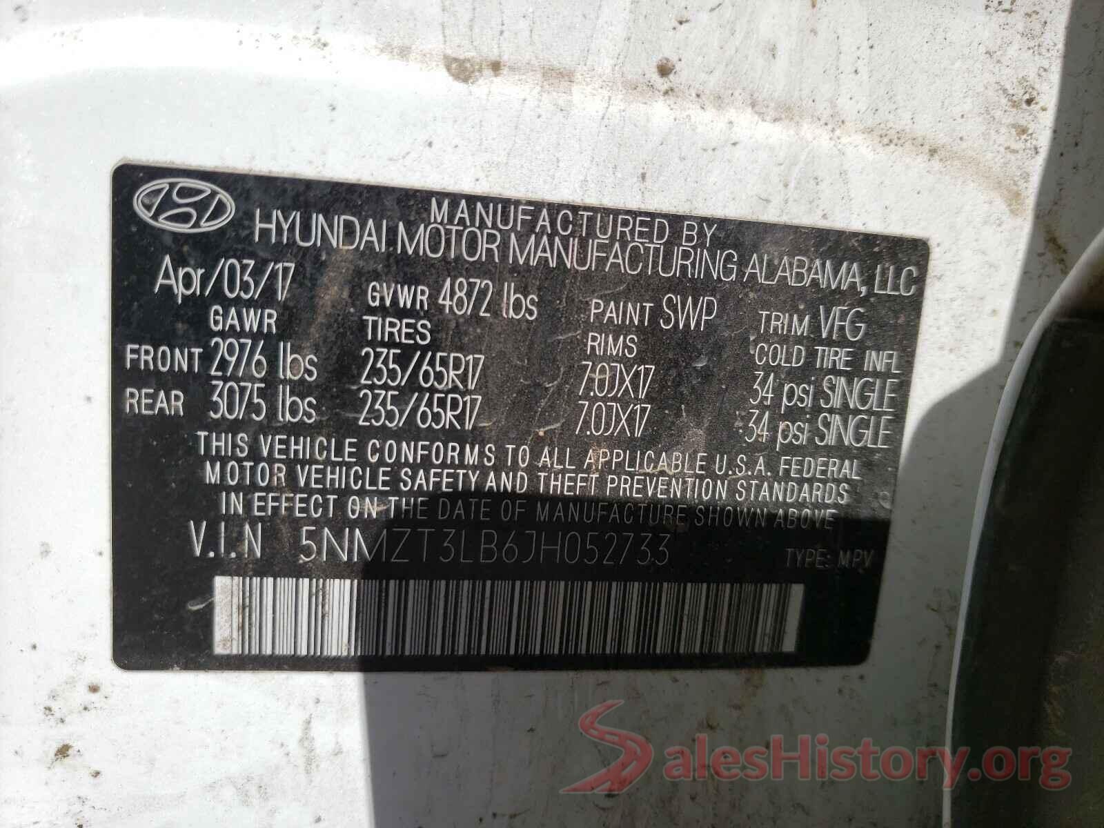 5NMZT3LB6JH052733 2018 HYUNDAI SANTA FE