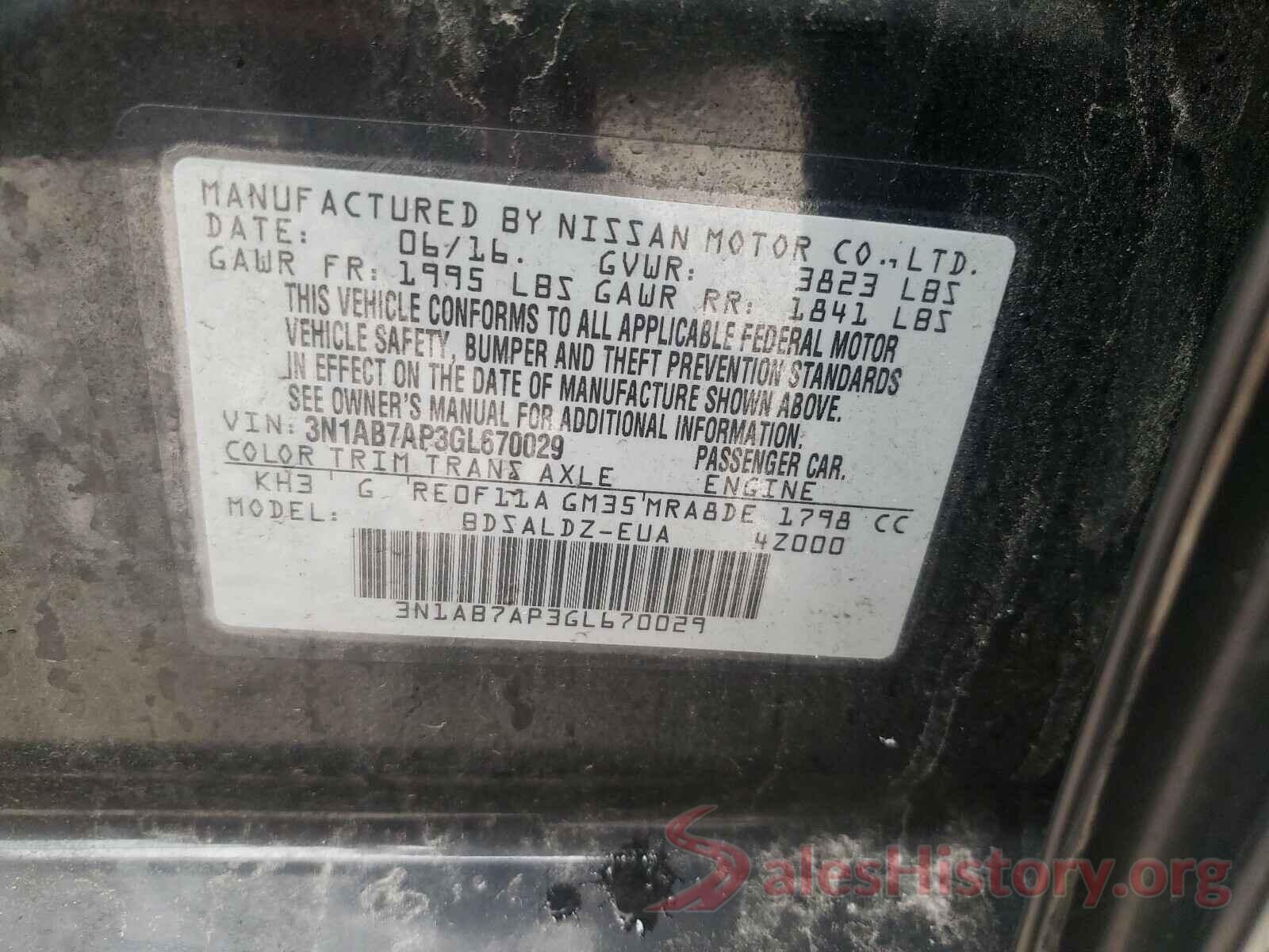 3N1AB7AP3GL670029 2016 NISSAN SENTRA