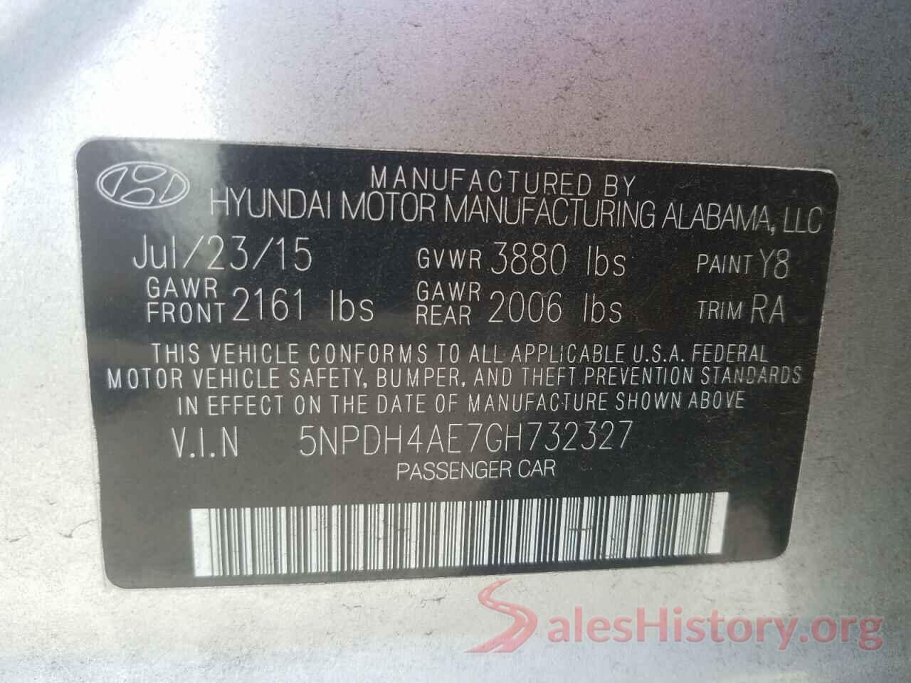 5NPDH4AE7GH732327 2016 HYUNDAI ELANTRA