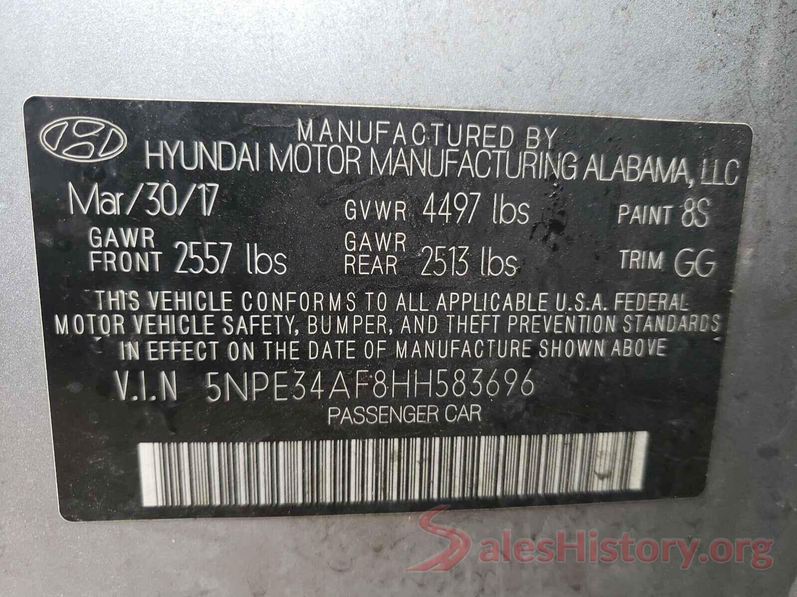 5NPE34AF8HH583696 2017 HYUNDAI SONATA