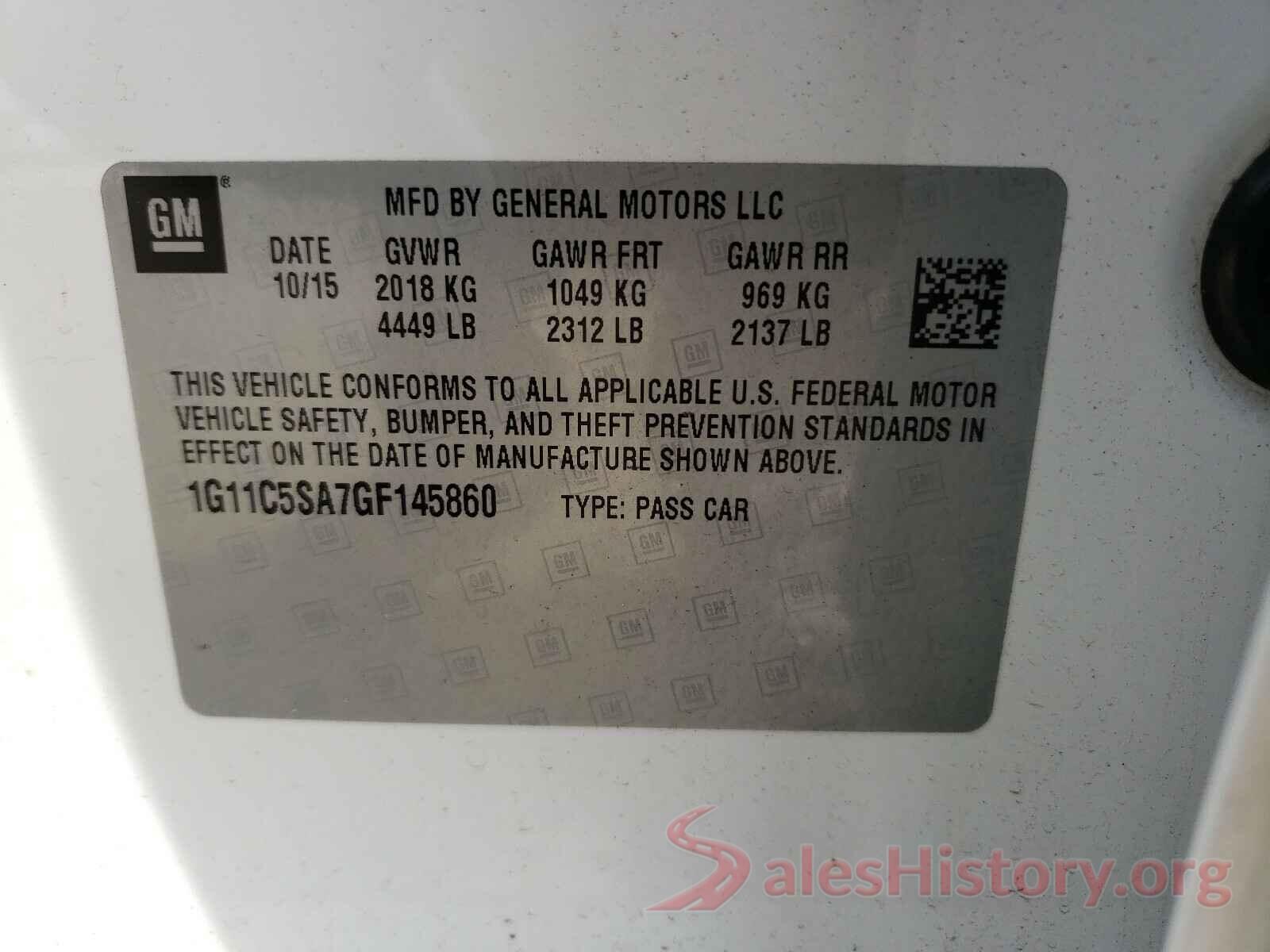 1G11C5SA7GF145860 2016 CHEVROLET MALIBU