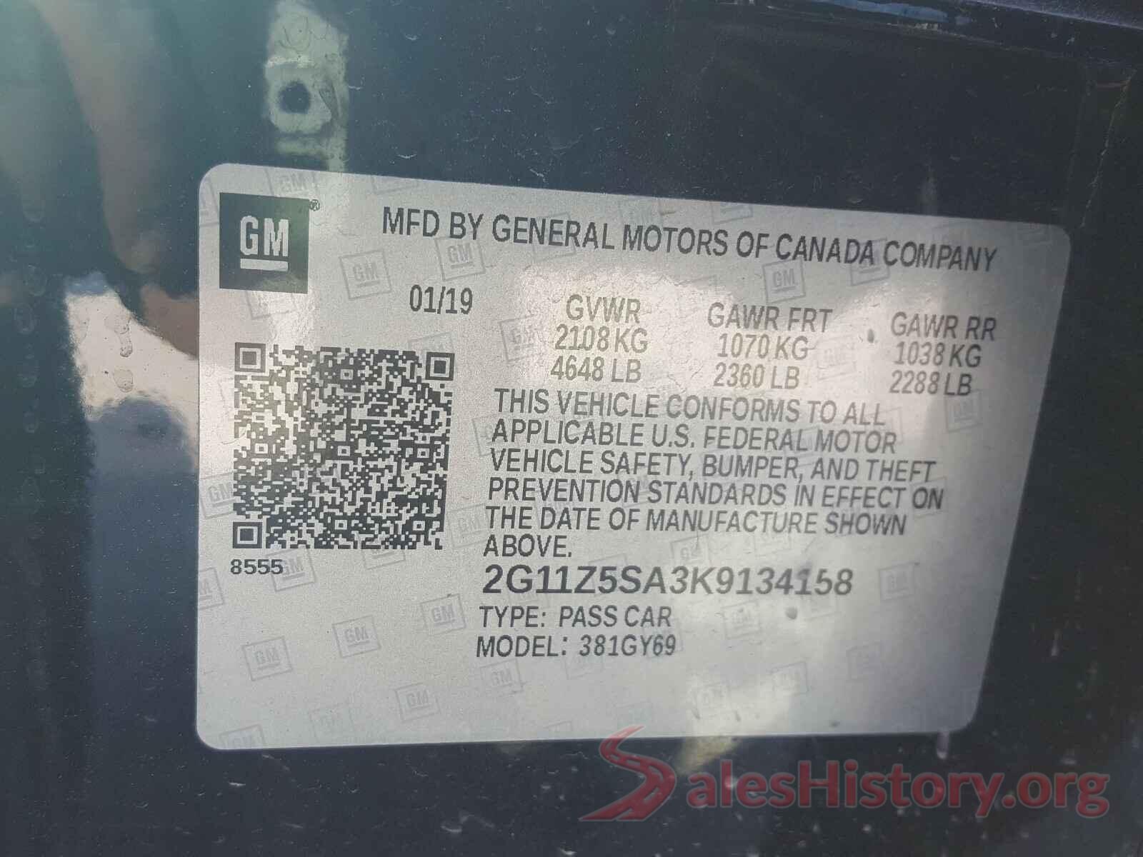 2G11Z5SA3K9134158 2019 CHEVROLET IMPALA