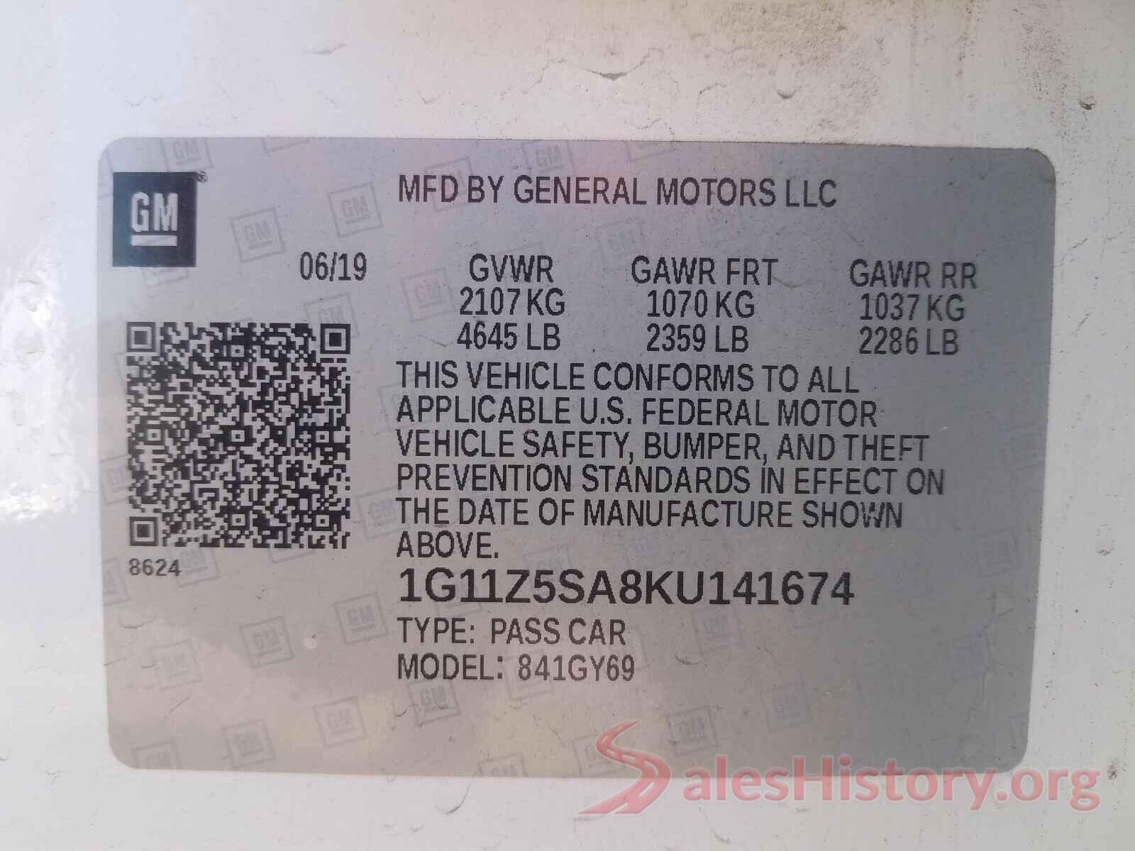 1G11Z5SA8KU141674 2019 CHEVROLET IMPALA