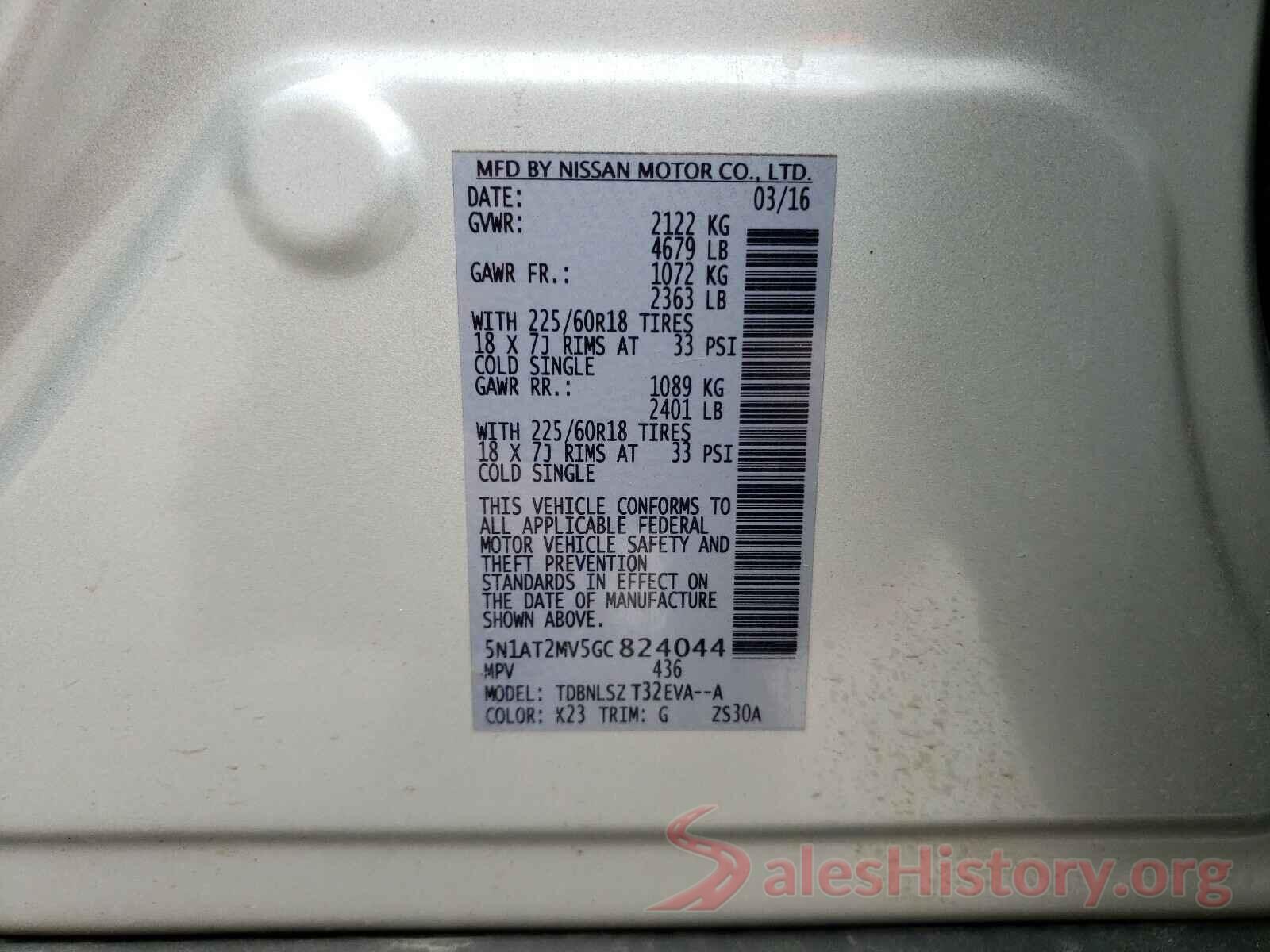 5N1AT2MV5GC824044 2016 NISSAN ROGUE