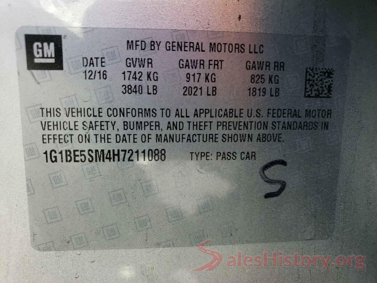 1G1BE5SM4H7211088 2017 CHEVROLET CRUZE