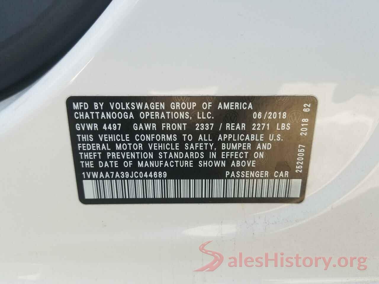 1VWAA7A39JC044689 2018 VOLKSWAGEN PASSAT