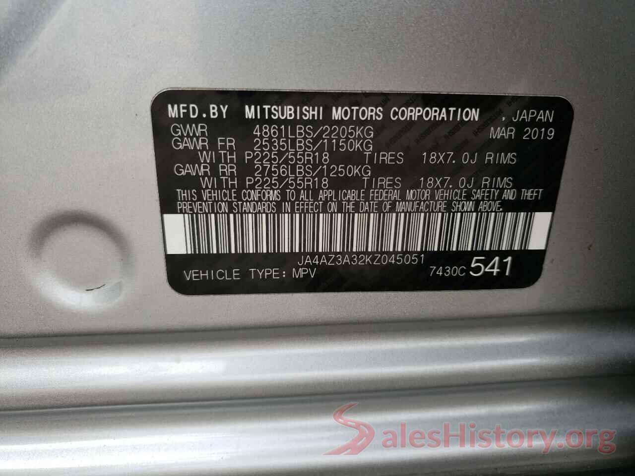 JA4AZ3A32KZ045051 2019 MITSUBISHI OUTLANDER