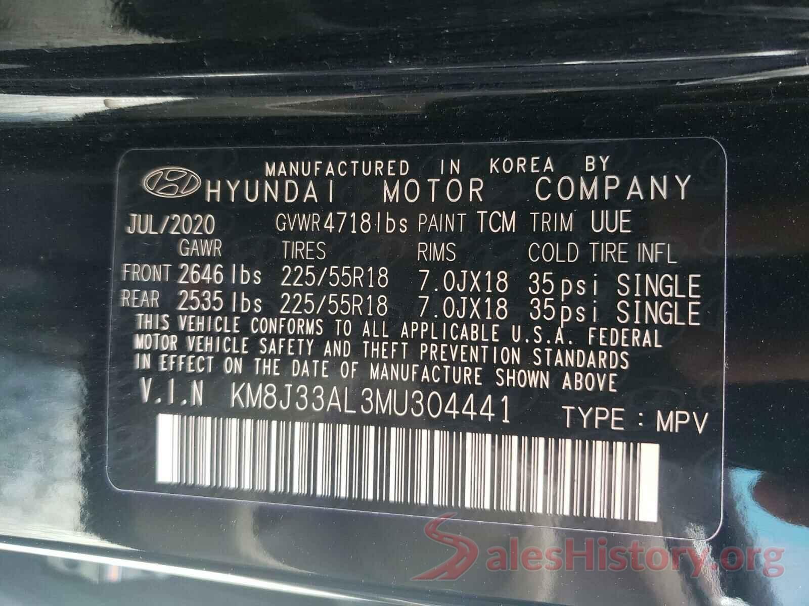 KM8J33AL3MU304441 2021 HYUNDAI TUCSON