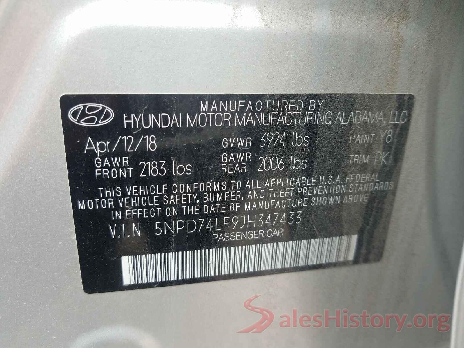 5NPD74LF9JH347433 2018 HYUNDAI ELANTRA