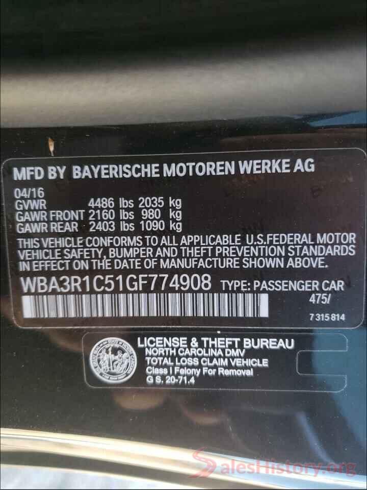 WBA3R1C51GF774908 2016 BMW 4 SERIES