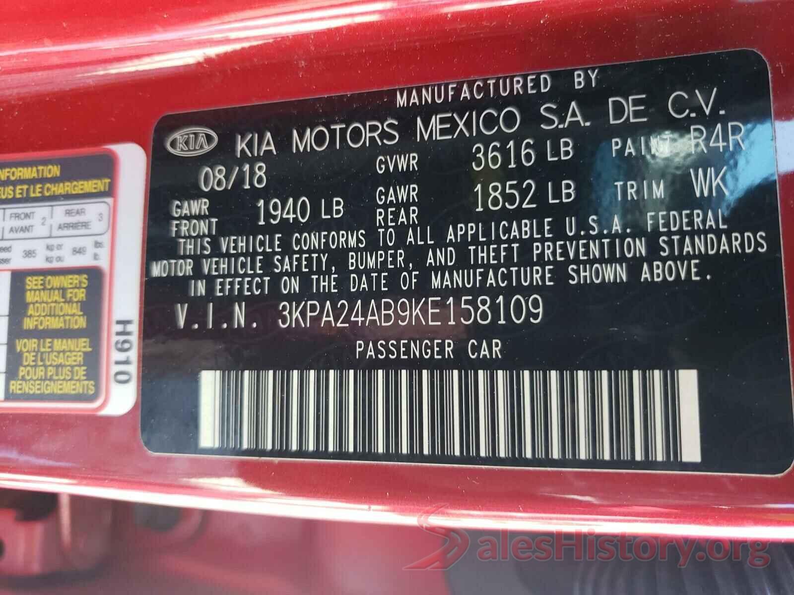 3KPA24AB9KE158109 2019 KIA RIO