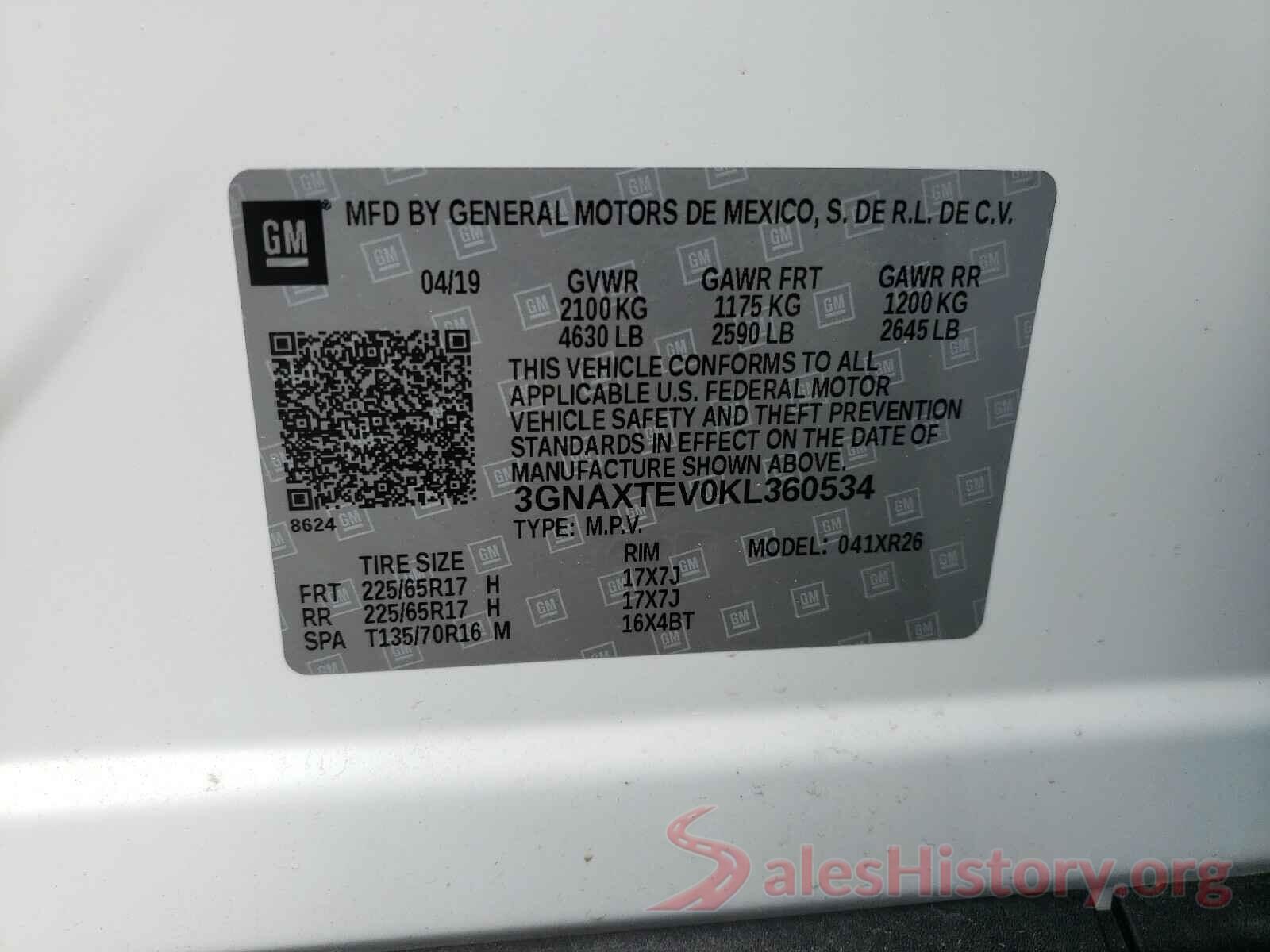 3GNAXTEV0KL360534 2019 CHEVROLET EQUINOX