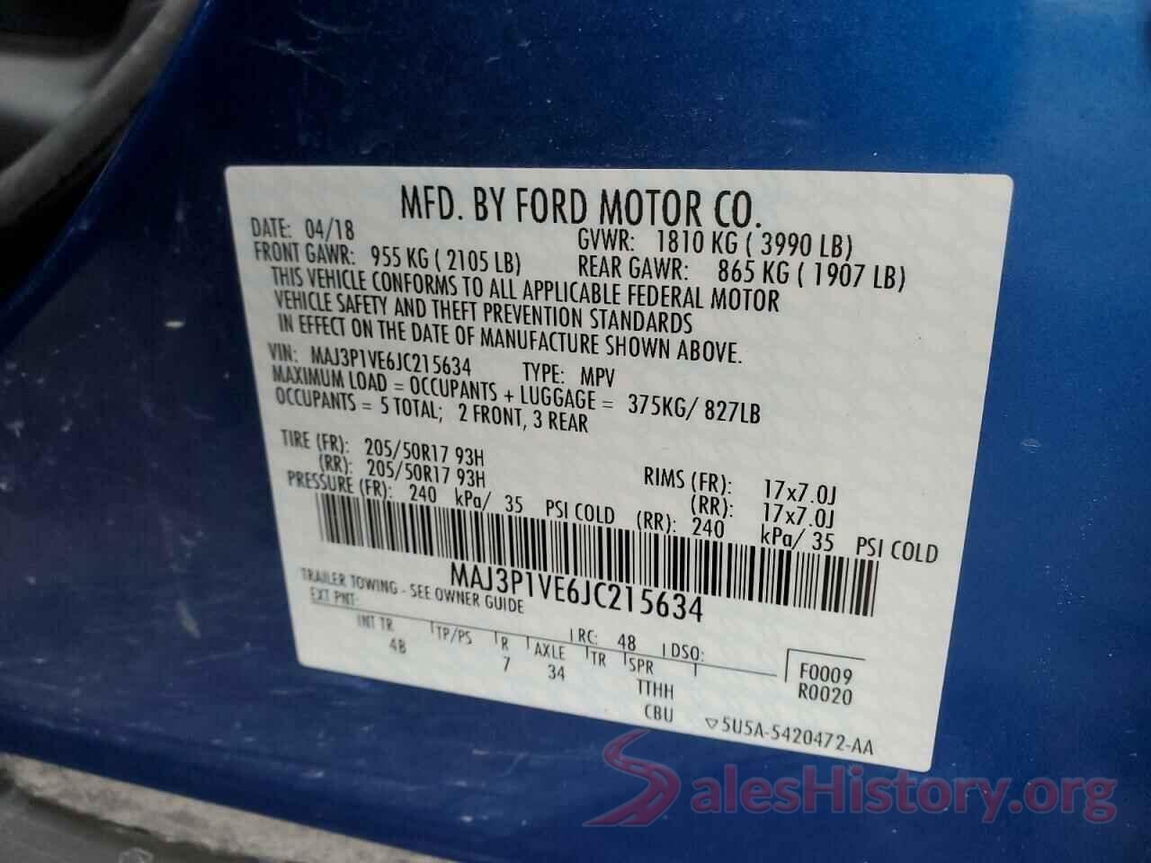 MAJ3P1VE6JC215634 2018 FORD ECOSPORT