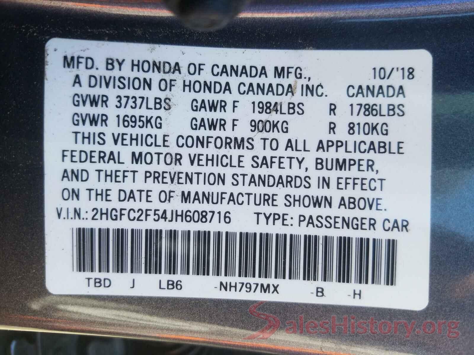 2HGFC2F54JH608716 2018 HONDA CIVIC