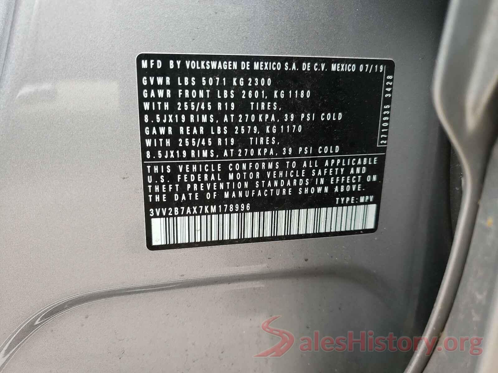 3VV2B7AX7KM178996 2019 VOLKSWAGEN TIGUAN