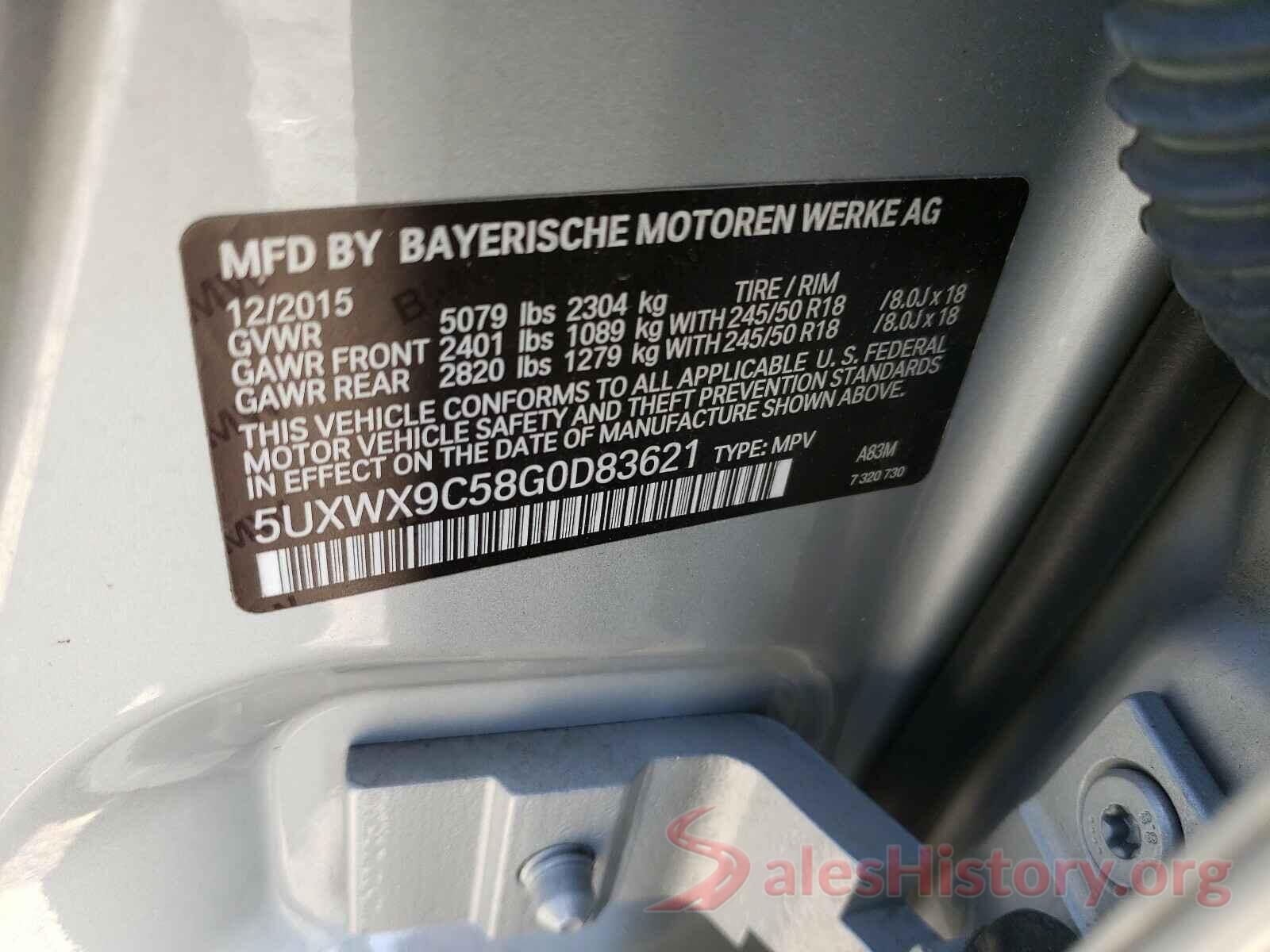 5UXWX9C58G0D83621 2016 BMW X3