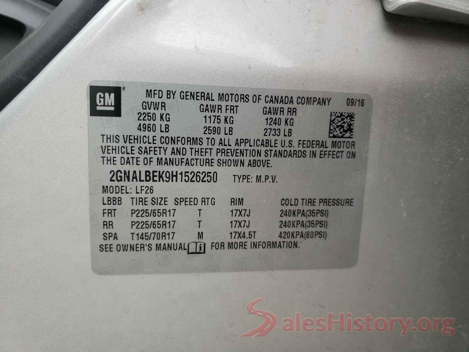 2GNALBEK9H1526250 2017 CHEVROLET EQUINOX